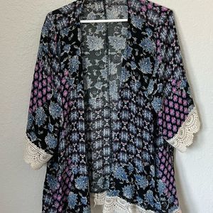 Front of Closet large kimono duster jewel tones crochet lace floral